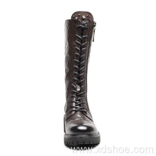 wrikle leather Ladies business casual Riding boot